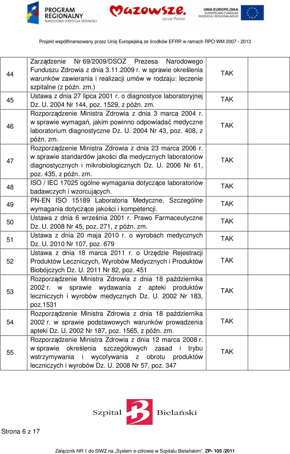 1529, z późn. zm. Rozporządzenie Ministra Zdrowia z dnia 3 marca 2004 r. w sprawie wymagań, jakim powinno odpowiadać medyczne laboratorium diagnostyczne Dz. U. 2004 Nr 43, poz. 408, z późn. zm. Rozporządzenie Ministra Zdrowia z dnia 23 marca 2006 r.