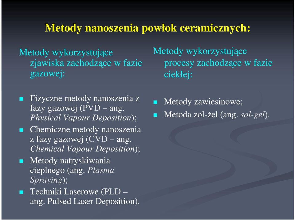 Physical Vapour Deposition); Chemiczne metody nanoszenia z fazy gazowej (CVD ang.