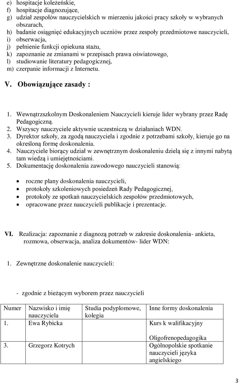 informacji z Internetu. V. Obowiązujące zasady : 1. Wewnątrzszkolnym Doskonaleniem Nauczycieli kieruje lider wybrany przez Radę Pedagogiczną. 2.