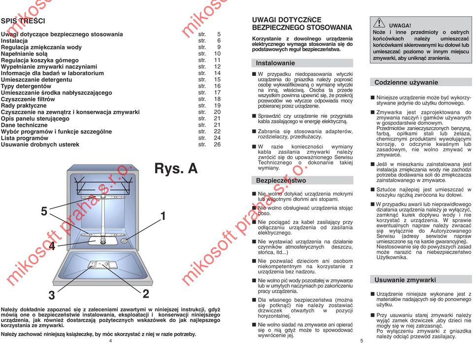 Dane techniczne Wybór programów i funkcje szczególne Lista programów Usuwanie drobnych usterek 5 4 3 2 Rys.