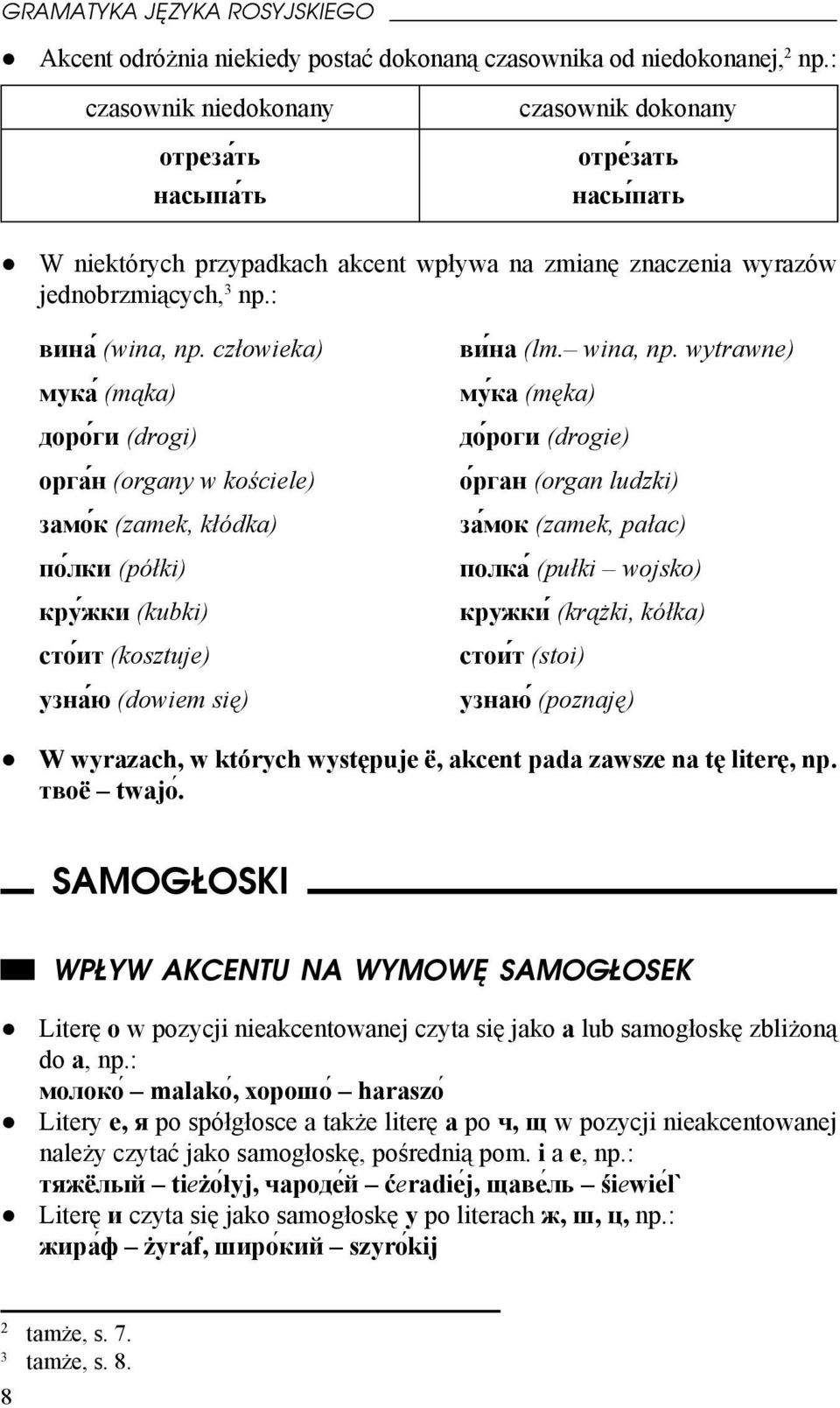 człowieka) мука (mąka) дороѓи (drogi) орга н (organy w kościele) замоќ (zamek, kłódka) по лки (półki) кру жки (kubki) сто ит (kosztuje) узна ю (dowiem się) ви на (lm. wina, np.
