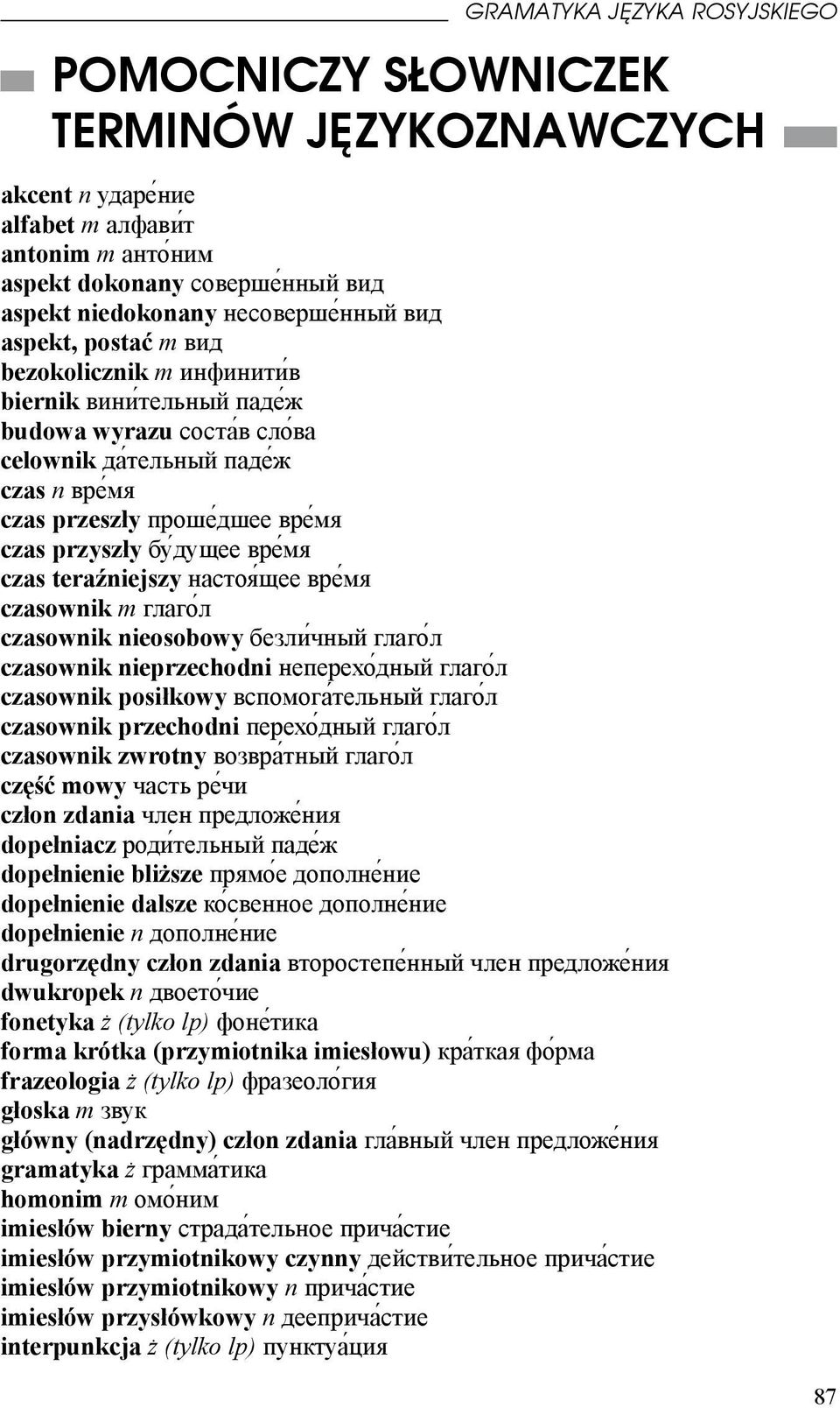 дущее вре мя czas teraźniejszy настоя щее вре мя czasownik m глаго л czasownik nieosobowy безли чный глаго л czasownik nieprzechodni неперехо дный глаго л czasownik posiłkowy вспомога тельный глаго л