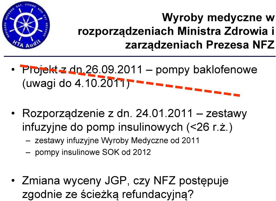 ż.) zestawy infuzyjne Wyroby Medyczne od 2011 pompy insulinowe SOK od 2012 Zmiana wyceny