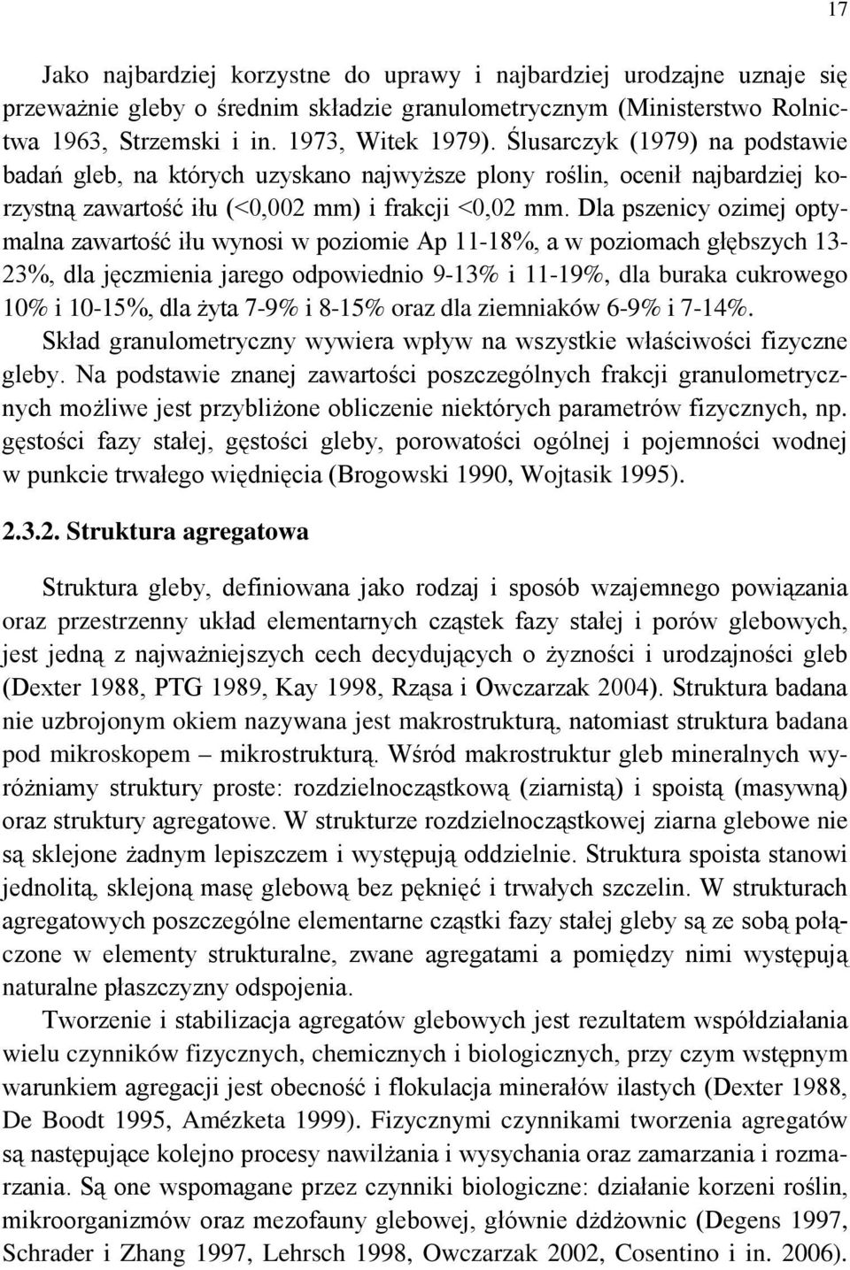 Dla pszenicy ozimej optymalna zawartość iłu wynosi w poziomie Ap 11-18%, a w poziomach głębszych 13-23%, dla jęczmienia jarego odpowiednio 9-13% i 11-19%, dla buraka cukrowego 10% i 10-15%, dla żyta