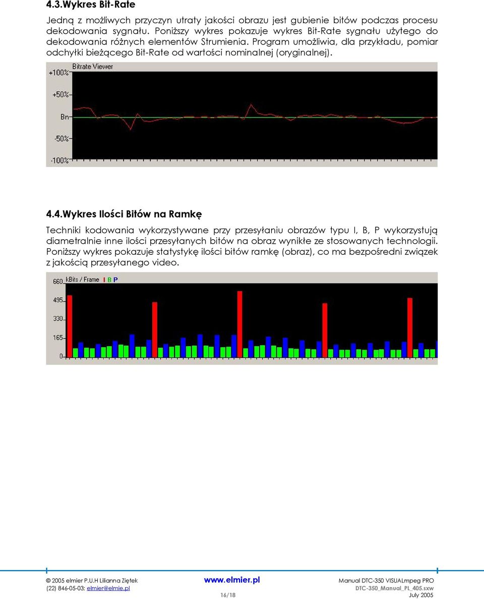Program umożliwia, dla przykładu, pomiar odchyłki bieżącego Bit-Rate od wartości nominalnej (oryginalnej). 4.