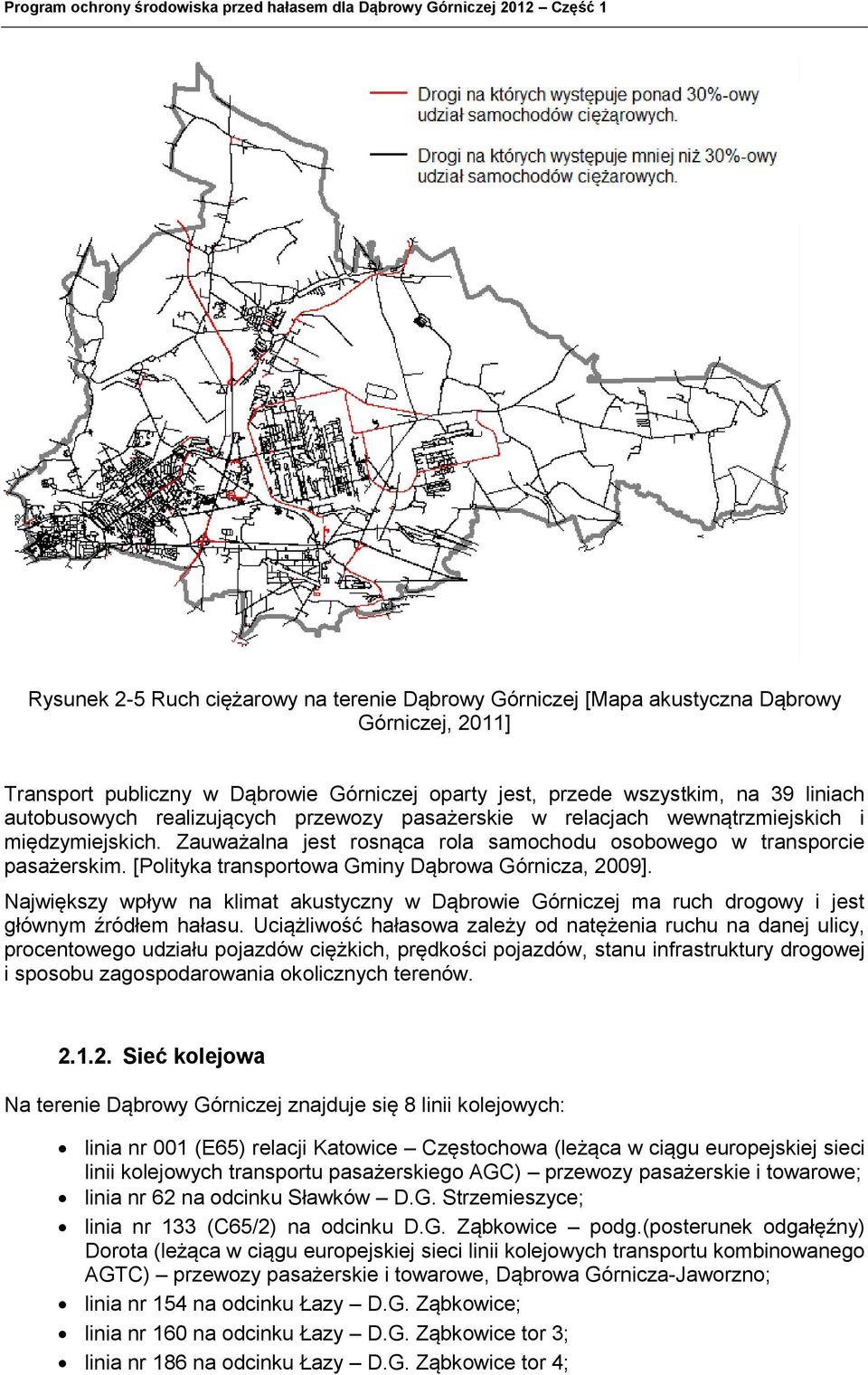 [Poltyk trnsportow Gmny Dąbrow Górncz, 2009]. Njwększy wpływ n klmt kustyczny w Dąbrowe Górnczej m ruch drogowy jest głównym źródłem hłsu.