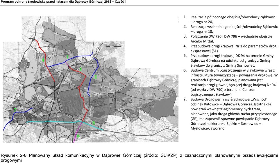 Przebudow drog krjowej DK 94 n terene Gmny Dąbrow Górncz n odcnku od grncy z Gmną Słwków do grncy z Gmną Sosnowec. 6. Budow Centrum Logstycznego w Słwkowe wrz z nfrstruktur towrzyszącą powązn drogowe.