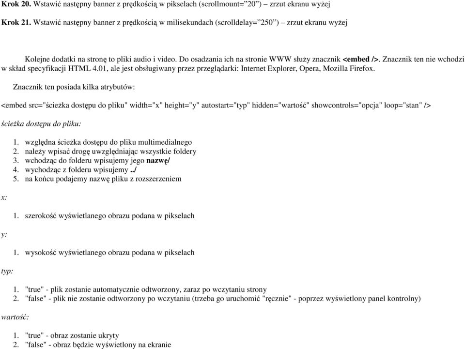 Znacznik ten nie wchodzi w skład specyfikacji HTML 4.01, ale jest obsługiwany przez przeglądarki: Internet Explorer, Opera, Mozilla Firefox.