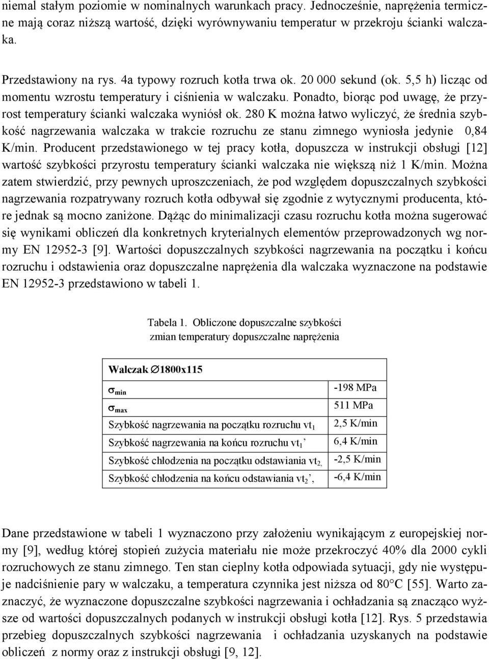 280 K można łatwo wyliczyć, że średnia szybkość nagrzewania walczaka w trakcie rozruchu ze stanu zimnego wyniosła jedynie 0,84 K/min.