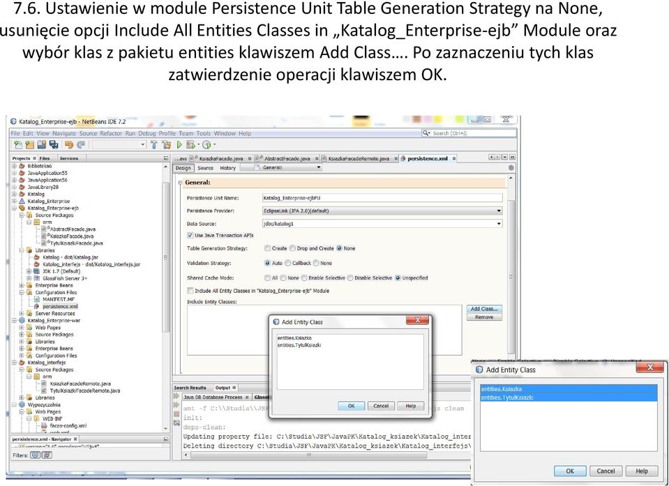 Katalog_Enterprise-ejb Module oraz wybór klas z pakietu entities