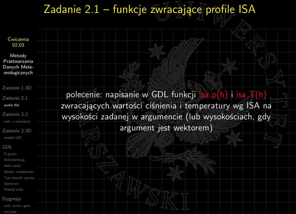 ciśnienia i temperatury wg ISA na wysokości