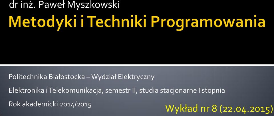 Wydział Elektryczny Elektronika i