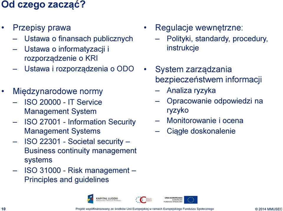 ISO 20000 - IT Service Management System ISO 27001 - Information Security Management Systems ISO 22301 - Societal security Business continuity