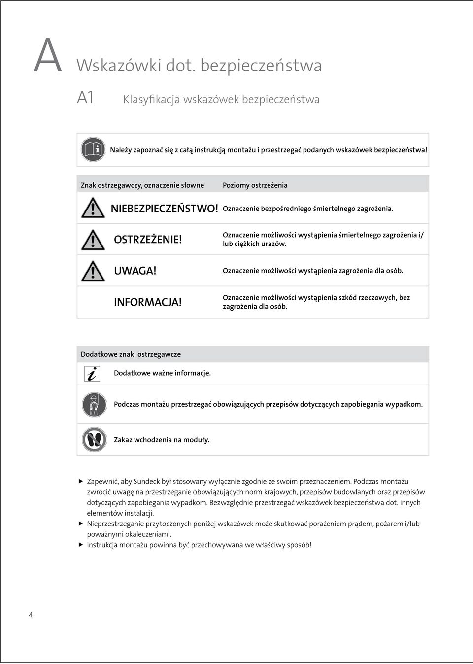 Oznaczenie możliwości wystąpienia śmiertelnego zagrożenia i/ lub ciężkich urazów. Oznaczenie możliwości wystąpienia zagrożenia dla osób.