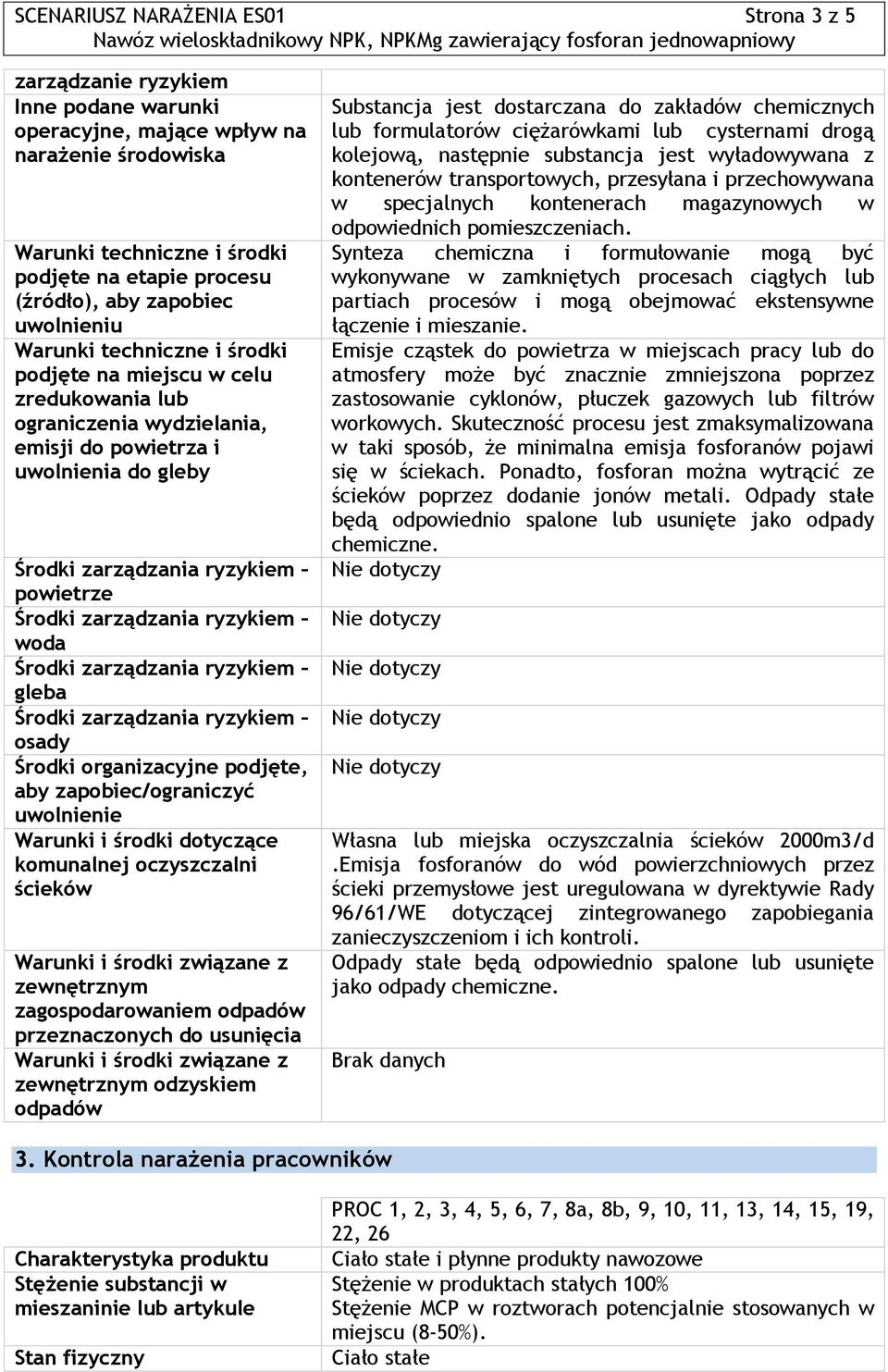 Środki zarządzania ryzykiem woda Środki zarządzania ryzykiem gleba Środki zarządzania ryzykiem osady Środki organizacyjne podjęte, aby zapobiec/ograniczyć uwolnienie Warunki i środki dotyczące
