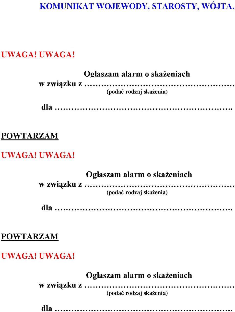 Ogłaszam alarm o skażeniach