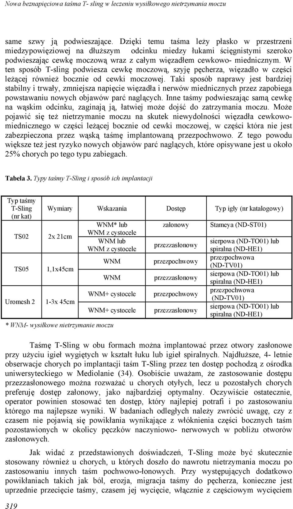W ten sposób T-sling podwiesza cewkę moczową, szyję pęcherza, więzadło w części leżącej również bocznie od cewki moczowej.