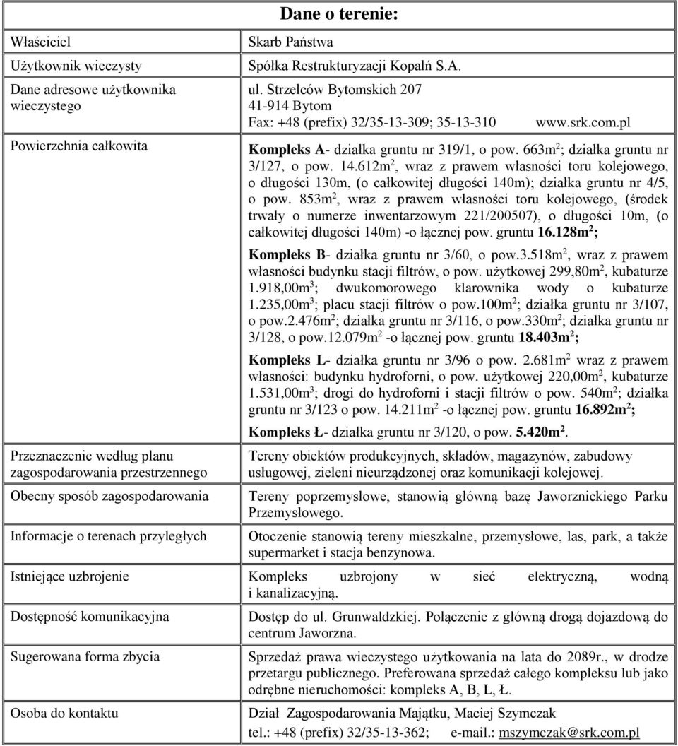 pl Kompleks A- działka gruntu nr 319/1, o pow. 663m 2 ; działka gruntu nr 3/127, o pow. 14.