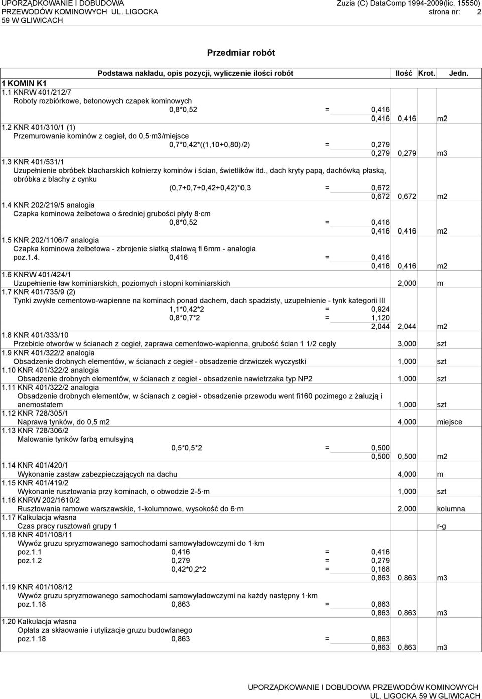 3 KNR 401/531/1 Uzupełnienie obróbek blacharskich kołnierzy kominów i ścian, świetlików itd.