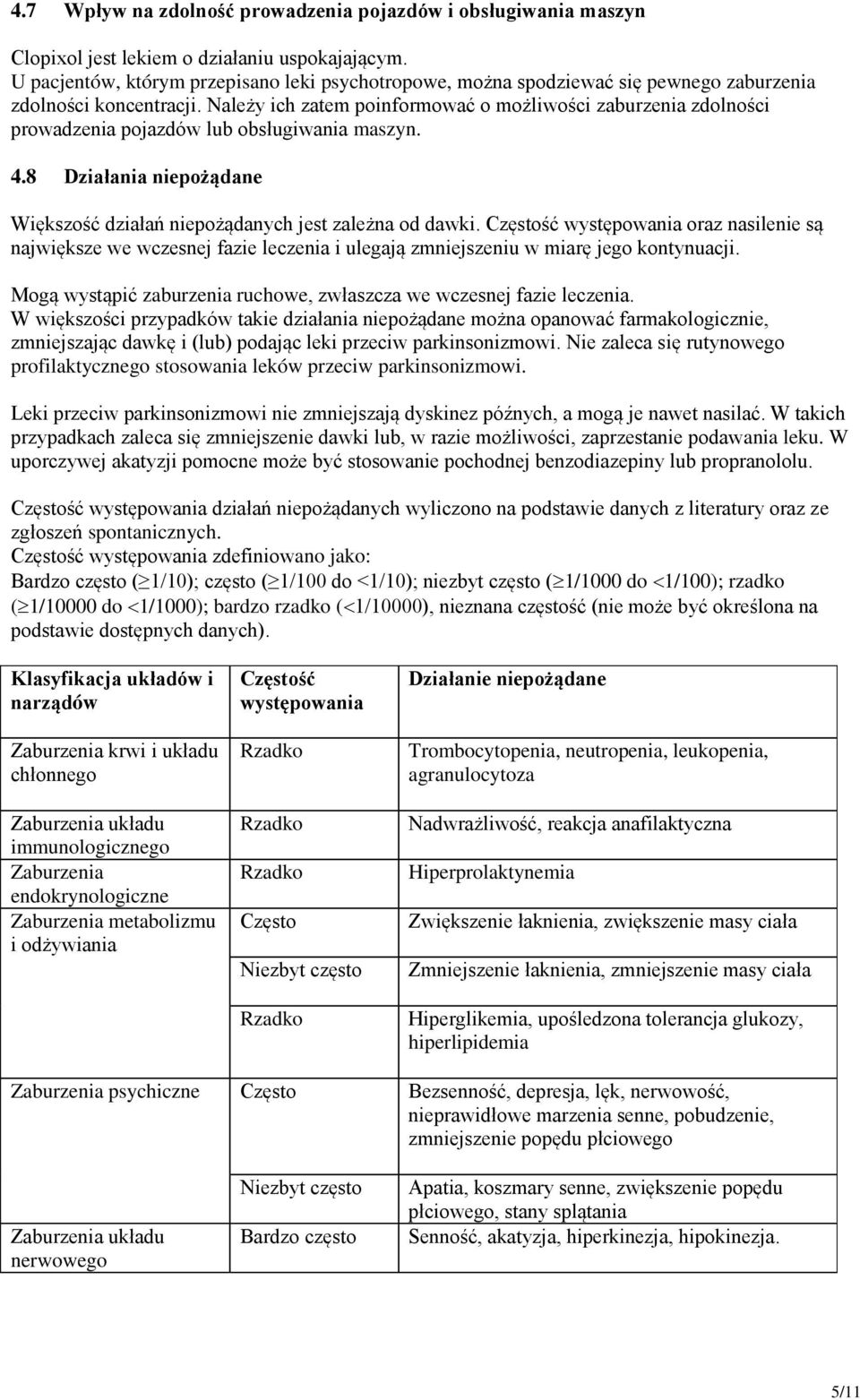 Należy ich zatem poinformować o możliwości zaburzenia zdolności prowadzenia pojazdów lub obsługiwania maszyn. 4.8 Działania niepożądane Większość działań niepożądanych jest zależna od dawki.