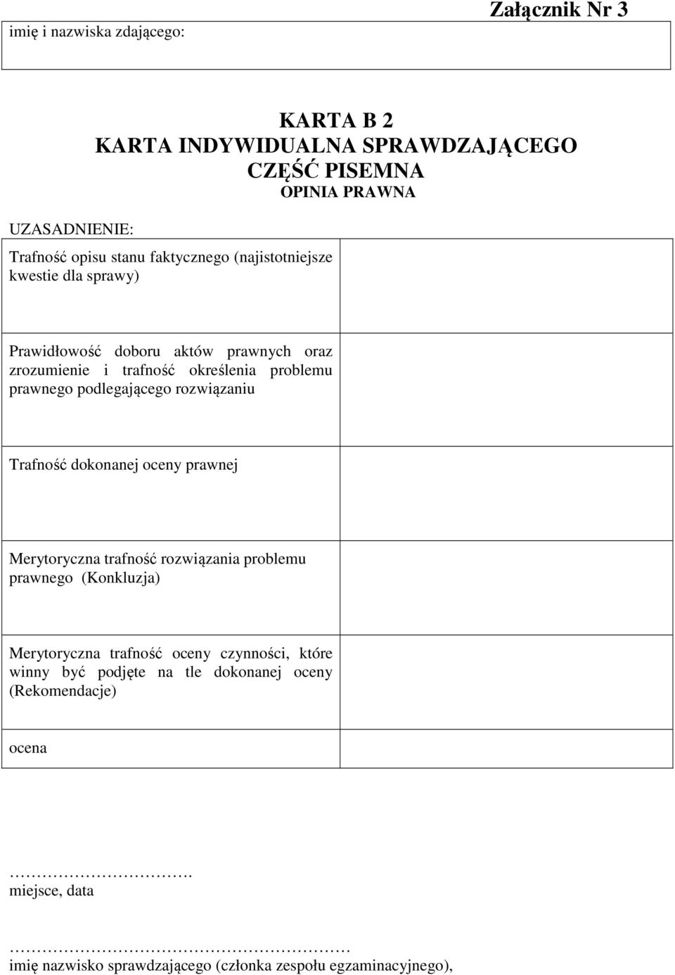 podlegającego rozwiązaniu Trafność dokonanej oceny prawnej Merytoryczna trafność rozwiązania problemu prawnego (Konkluzja) Merytoryczna trafność