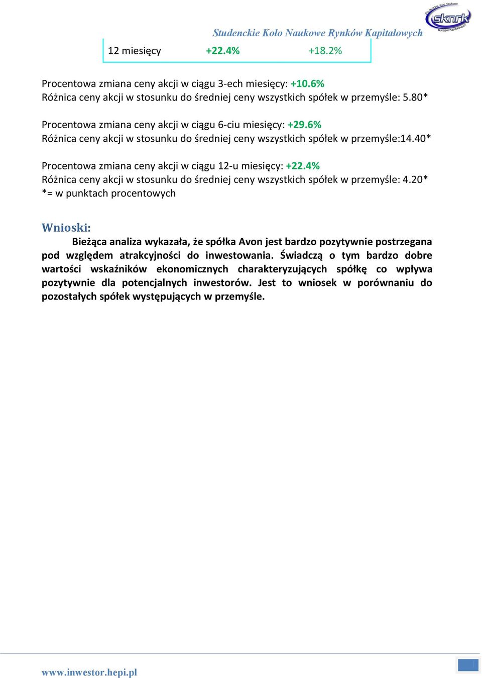 40* Procentowa zmiana ceny akcji w ciągu 2-u miesięcy: +22.4% Różnica ceny akcji w stosunku do średniej ceny wszystkich spółek w przemyśle: 4.