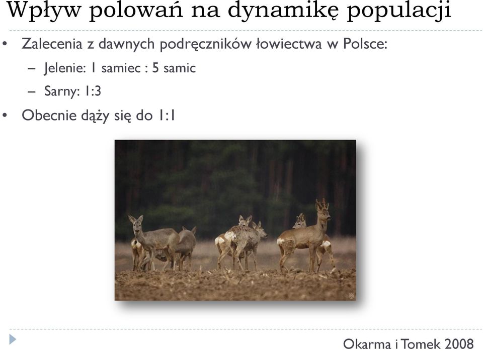 w Polsce: Jelenie: 1 samiec : 5 samic