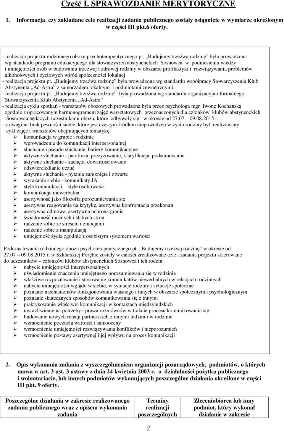 Budujemy trzeźwą rodzinę była prowadzona wg standardu programu edukacyjnego dla stowarzyszeń abstynenckich Sosnowca w podniesieniu wiedzy i umiejętności osób w budowaniu trzeźwej i zdrowej rodziny w