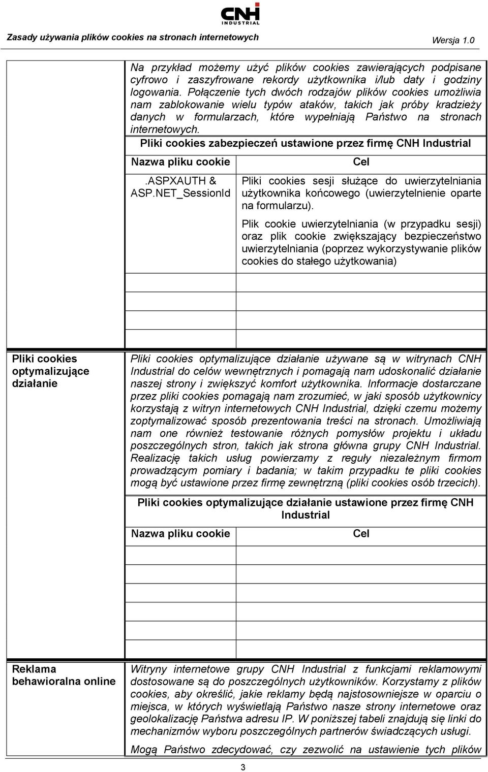 Pliki cookies zabezpieczeń ustawione przez firmę CNH Industrial.ASPXAUTH & ASP.