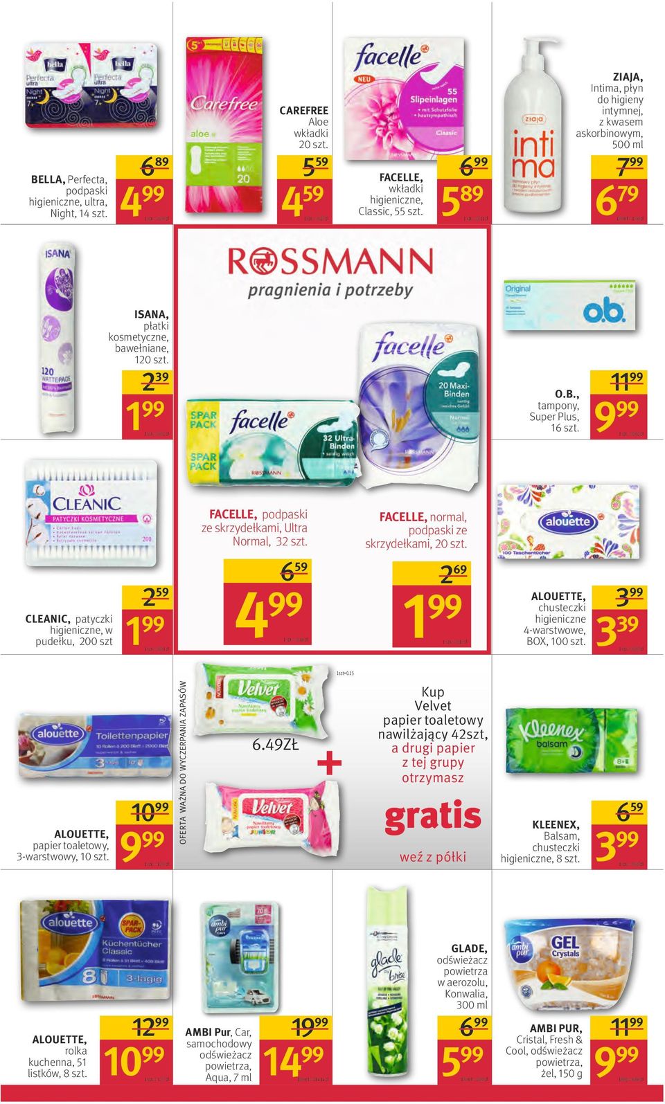 , tampony, Super Plus, 16 szt. 1 szt, = 0,02 zł FACELLE, podpaski ze skrzydełkami, Ultra Normal, 32 szt.