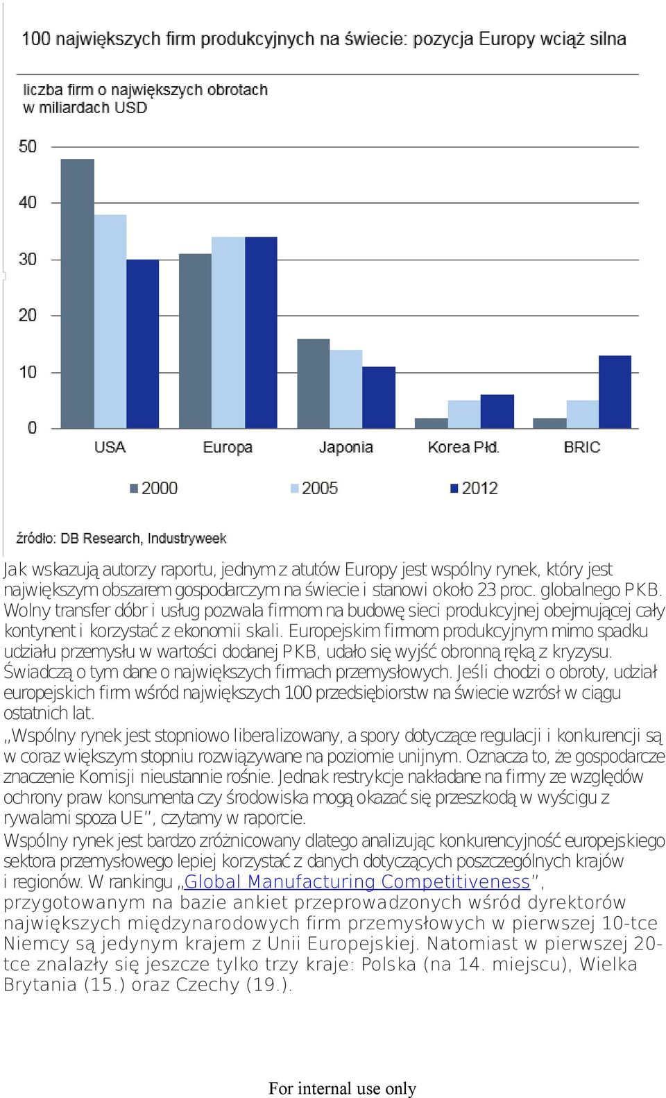 Europejskim firmom produkcyjnym mimo spadku udziału przemysłu w wartości dodanej PKB, udało się wyjść obronną ręką z kryzysu. Świadczą o tym dane o największych firmach przemysłowych.