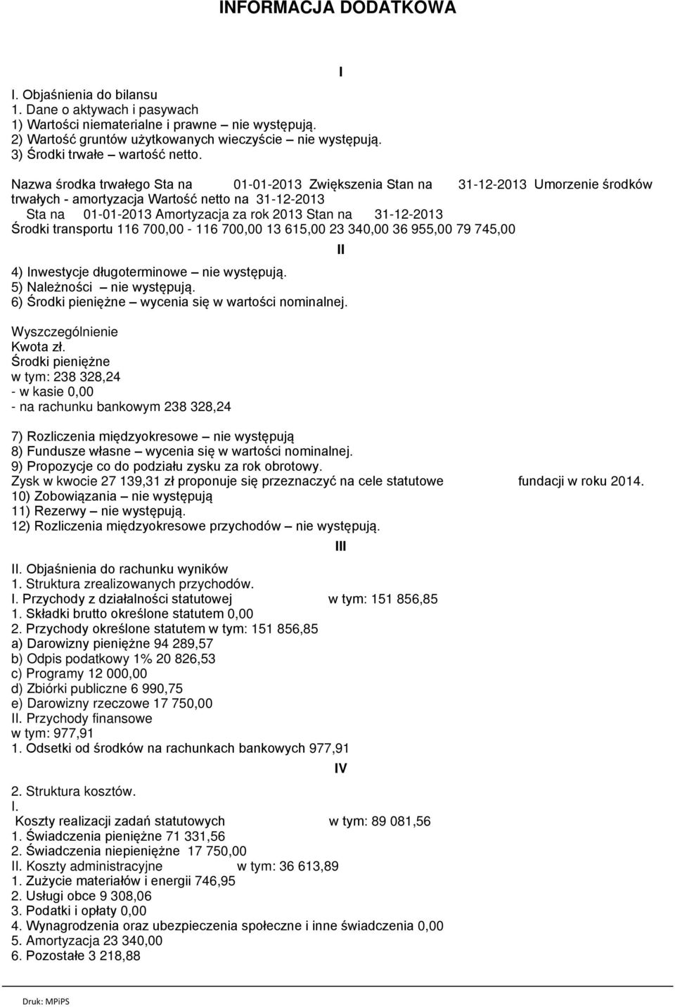 Nazwa środka trwałego Sta na 01-01-2013 Zwiększenia Stan na 31-12-2013 Umorzenie środków trwałych - amortyzacja Wartość netto na 31-12-2013 Sta na 01-01-2013 Amortyzacja za rok 2013 Stan na