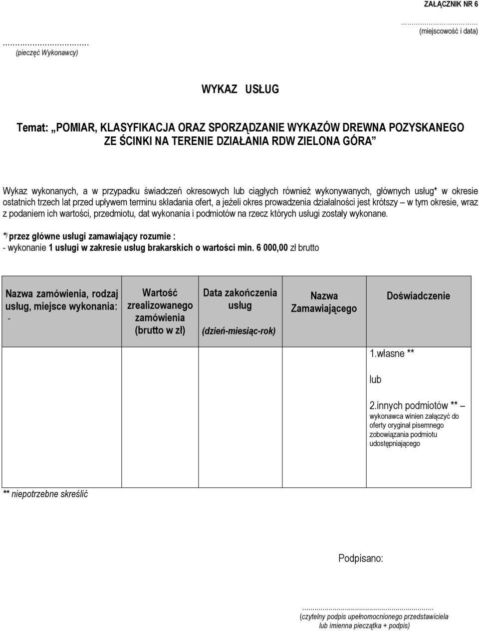 przypadku świadczeń okresowych lub ciągłych również wykonywanych, głównych usług* w okresie ostatnich trzech lat przed upływem terminu składania ofert, a jeżeli okres prowadzenia działalności jest