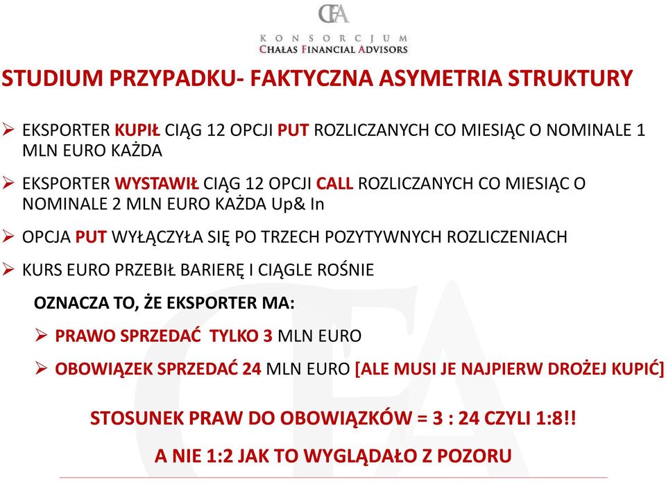 POZYTYWNYCH ROZLICZENIACH KURS EURO PRZEBIŁ BARIERĘ I CIĄGLE ROŚNIE OZNACZA TO, ŻE EKSPORTER MA: PRAWO SPRZEDAĆ TYLKO 3 MLN EURO