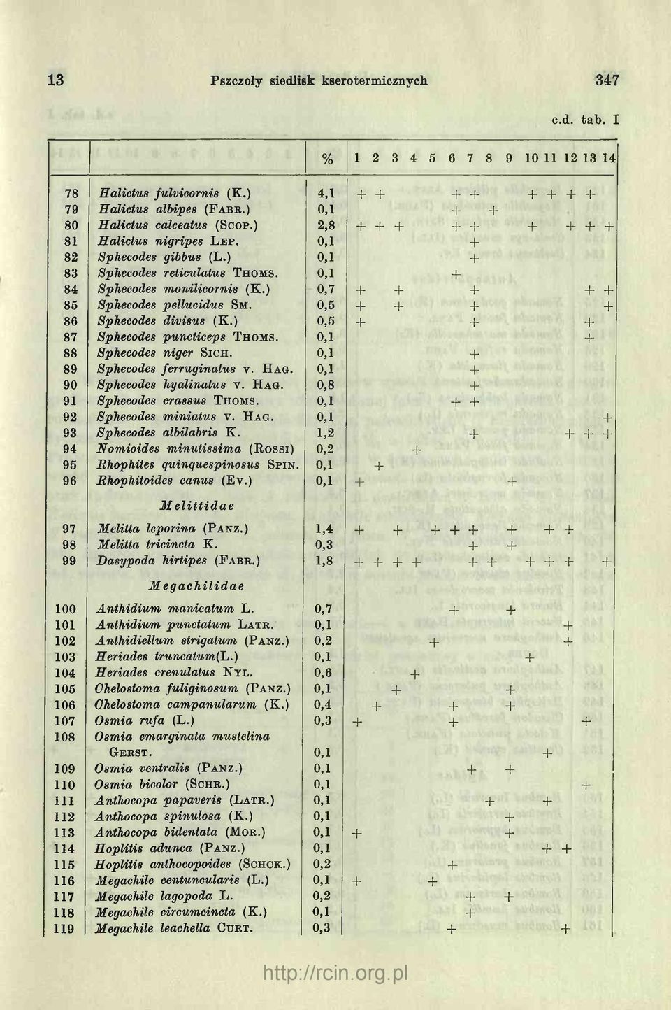 ) 0,7 + + + + + 86 Sphecodes pellucidus Sm. 0,5 + + + + 86 Sphecodes divisus (K.) 0,5 + + + 87 Sphecodes puncticeps Thom s. 0,1 + 88 Sphecodes niger Sich. 0,1 + 89 Sphecodes ferruginatus v. H ag.