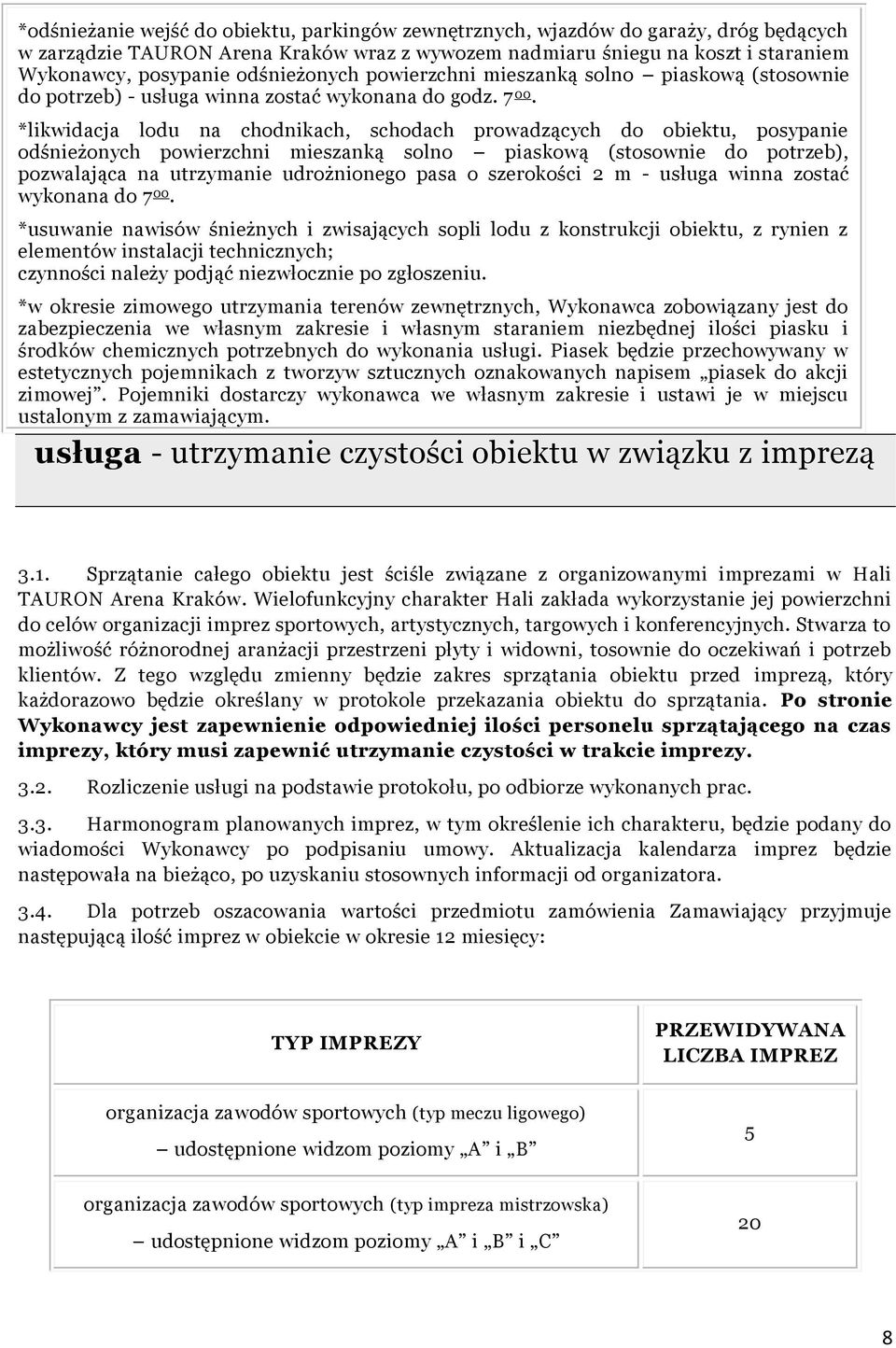 *likwidacja lodu na chodnikach, schodach prowadzących do obiektu, posypanie odśnieżonych powierzchni mieszanką solno piaskową (stosownie do ), pozwalająca na utrzymanie udrożnionego pasa o szerokości