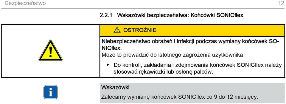 infekcji podczas wymiany końcówek SO NICflex.