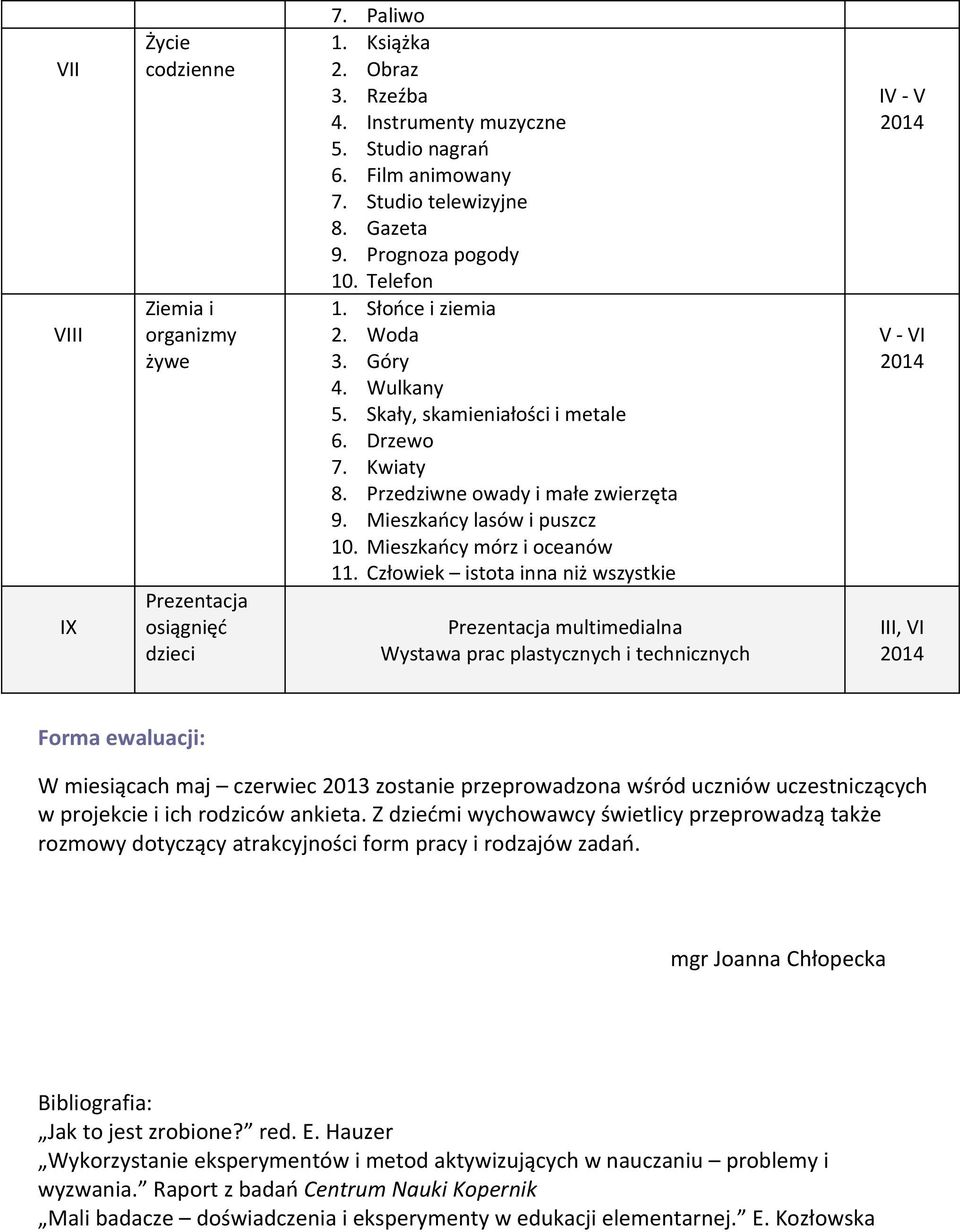 Mieszkańcy lasów i puszcz 10. Mieszkańcy mórz i oceanów 11.