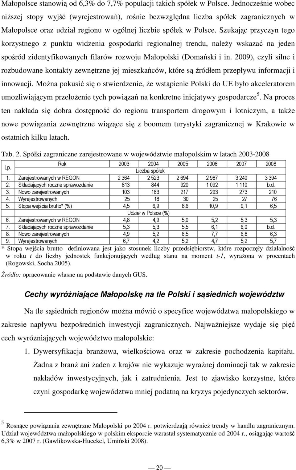 Szukając przyczyn tego korzystnego z punktu widzenia gospodarki regionalnej trendu, naleŝy wskazać na jeden spośród zidentyfikowanych filarów rozwoju Małopolski (Domański i in.