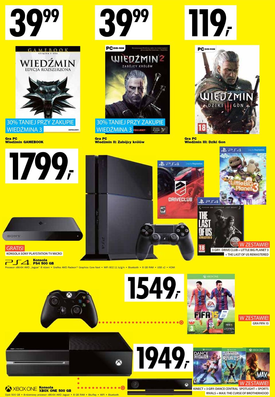 11 b/g/n Bluetooth 8 GB RAM USB x2 W ZESTAWIE! 3 GRY: DRIVE CLUB + LITTLE BIG PLANET 3 + THE LAST OF US REMASTERED 1549, W ZESTAWIE!