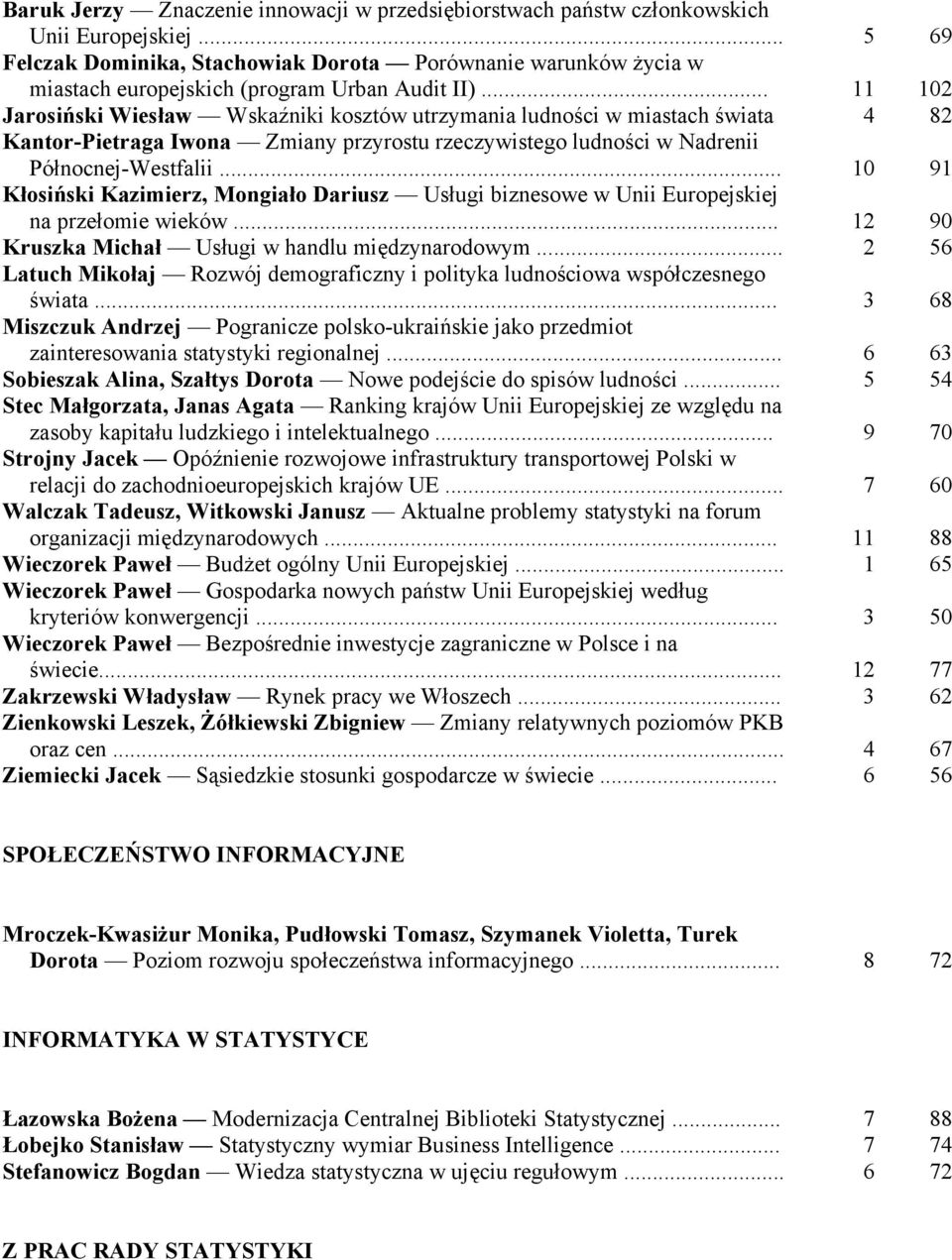 .. 11 102 Jarosiński Wiesław Wskaźniki kosztów utrzymania ludności w miastach świata 4 82 Kantor-Pietraga Iwona Zmiany przyrostu rzeczywistego ludności w Nadrenii Północnej-Westfalii.