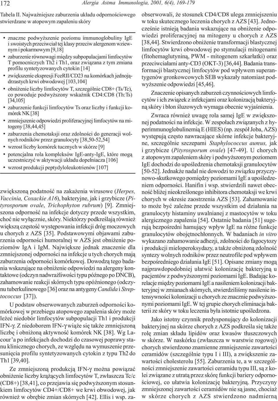 pokarmowym [9,18] zaburzenie równowagi miêdzy subpopulacjami limfocytów T pomocniczych Th2 i Th1, oraz zwi¹zana z tym zmiana profilu syntetyzowanych cytokin [14] zwiêkszenie ekspresji FceRII/CD23 na