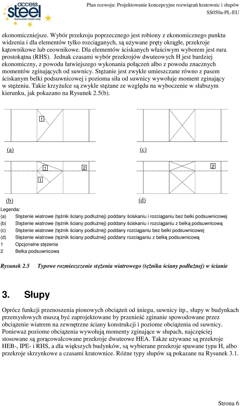 Jednak czasami wybór przekrojów dwuteowych H jest bardziej ekonomiczny, z powodu łatwiejszego wykonania połączeń albo z powodu znacznych momentów zginających od suwnicy.