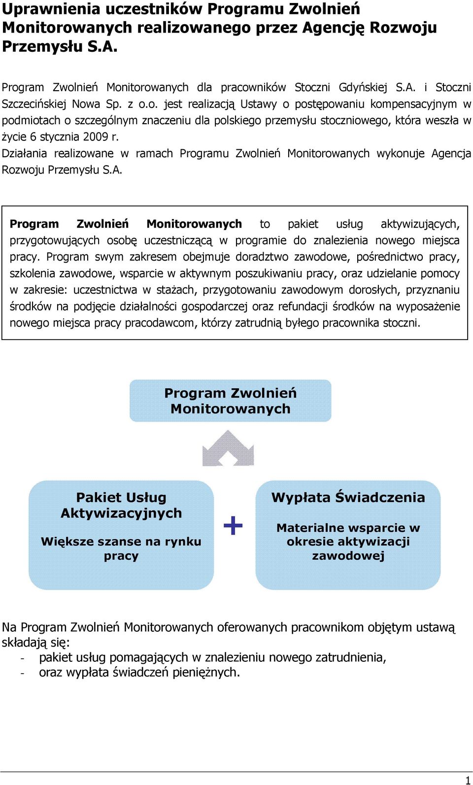 Działania realizowane w ramach Programu Zwolnień Monitorowanych wykonuje Ag