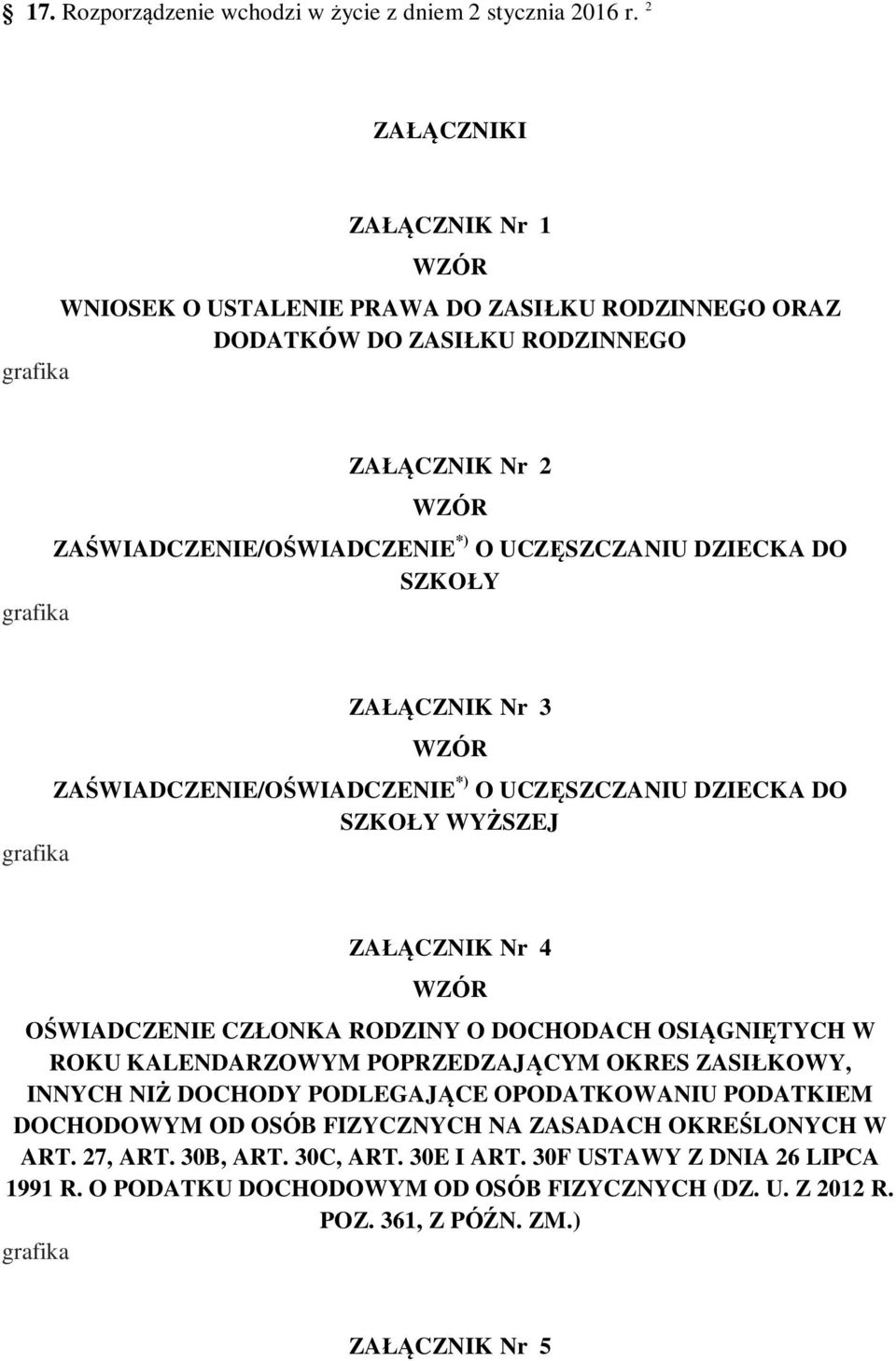 SZKOŁY ZAŁĄCZNIK Nr 3 ZAŚWIADCZENIE/OŚWIADCZENIE *) O UCZĘSZCZANIU DZIECKA DO SZKOŁY WYŻSZEJ ZAŁĄCZNIK Nr 4 OŚWIADCZENIE CZŁONKA RODZINY O DOCHODACH OSIĄGNIĘTYCH W ROKU KALENDARZOWYM