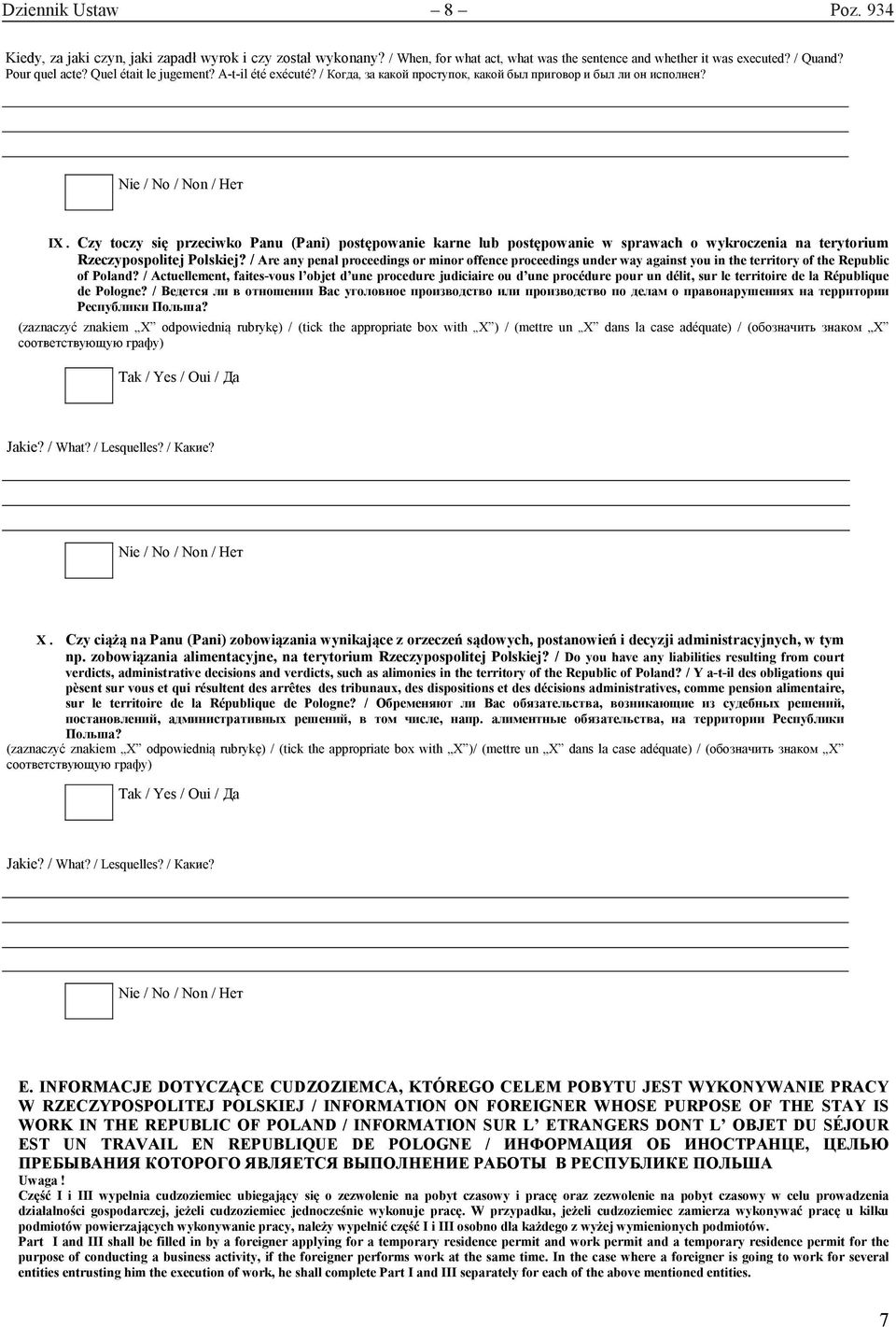Czy toczy się przeciwko Panu (Pani) postępowanie karne lub postępowanie w sprawach o wykroczenia na terytorium Rzeczypospolitej Polskiej?