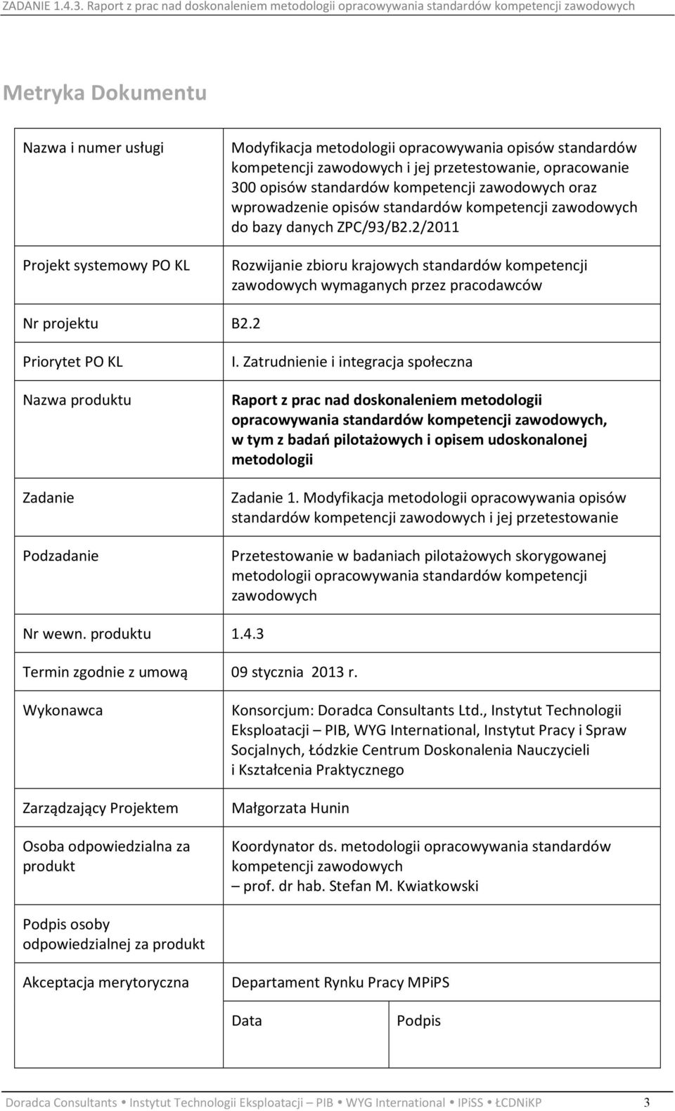 2/2011 Rozwijanie zbioru krajowych standardów kompetencji zawodowych wymaganych przez pracodawców Nr projektu B2.2 Priorytet PO KL Nazwa produktu Zadanie Podzadanie I.