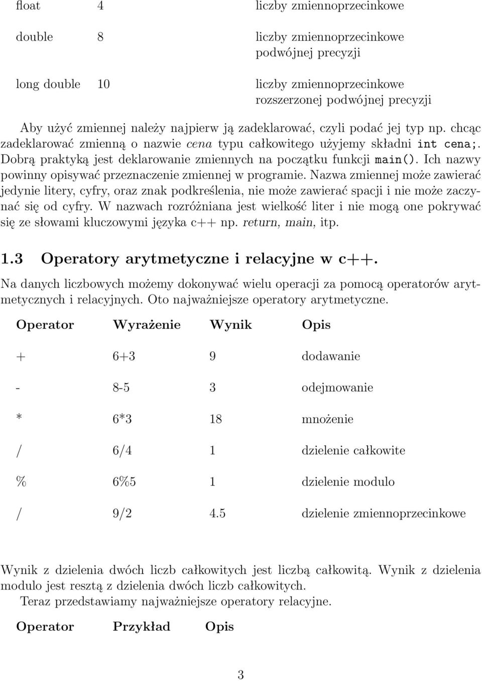 Ich nazwy powinny opisywać przeznaczenie zmiennej w programie. Nazwa zmiennej może zawierać jedynie litery, cyfry, oraz znak podkreślenia, nie może zawierać spacji i nie może zaczynać się od cyfry.