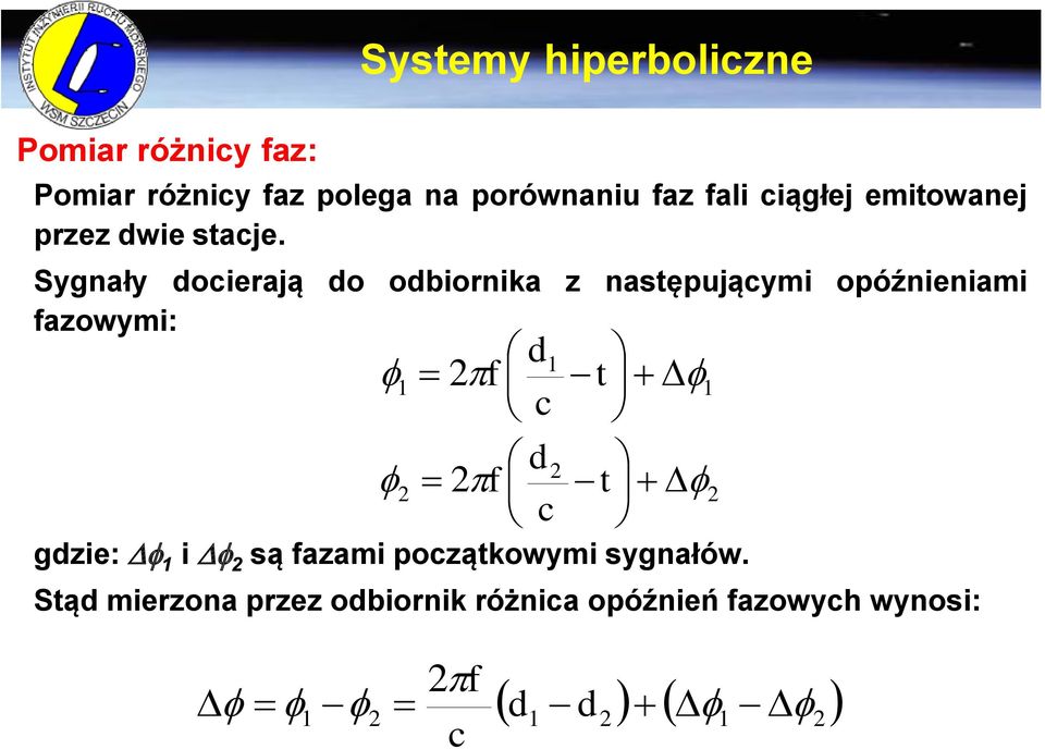 Sygnały docierają do odbiornika z następującymi opóźnieniami fazowymi: gdzie: 1 i 2 są