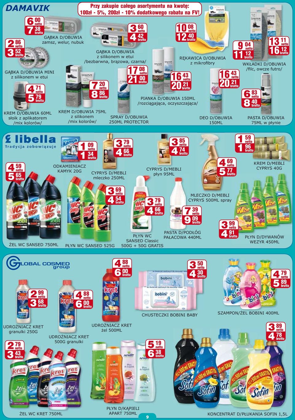 3 60 4 42 G BKA D/OBUWIA z silikonem w etui /bezbarwna, br zowa, czarna/ 7 20 8 86 17 08 21 00 KREM D/OBUWIA 75ML z silikonem SPRAY D/OBUWIA /mix kolorów/ 250ML PROTECTOR 10 08 12 40 PIANKA D/OBUWIA